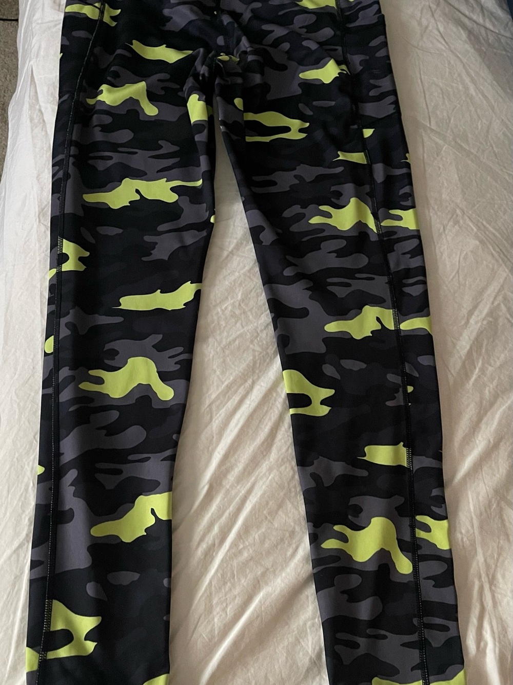 Neon Green Camo Leggings - Stretch Active Bottoms